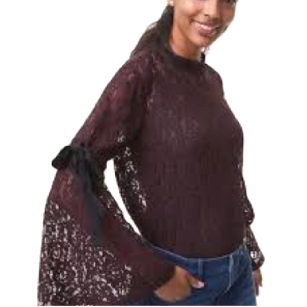 Loft dark plum/purple lace bell sleeves blouse